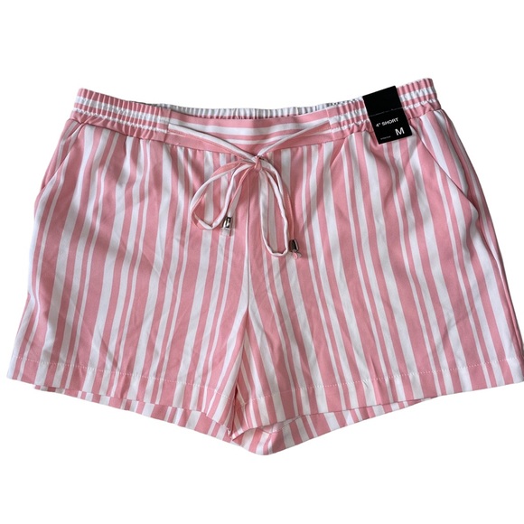 New York & Company Pants - 7th Avenue M pink and white stripe stretch shorts tie front spring and summer